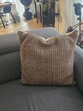 Textured Knit Scarf in Chocolate Brown & Cream with Terra Cotta Accents